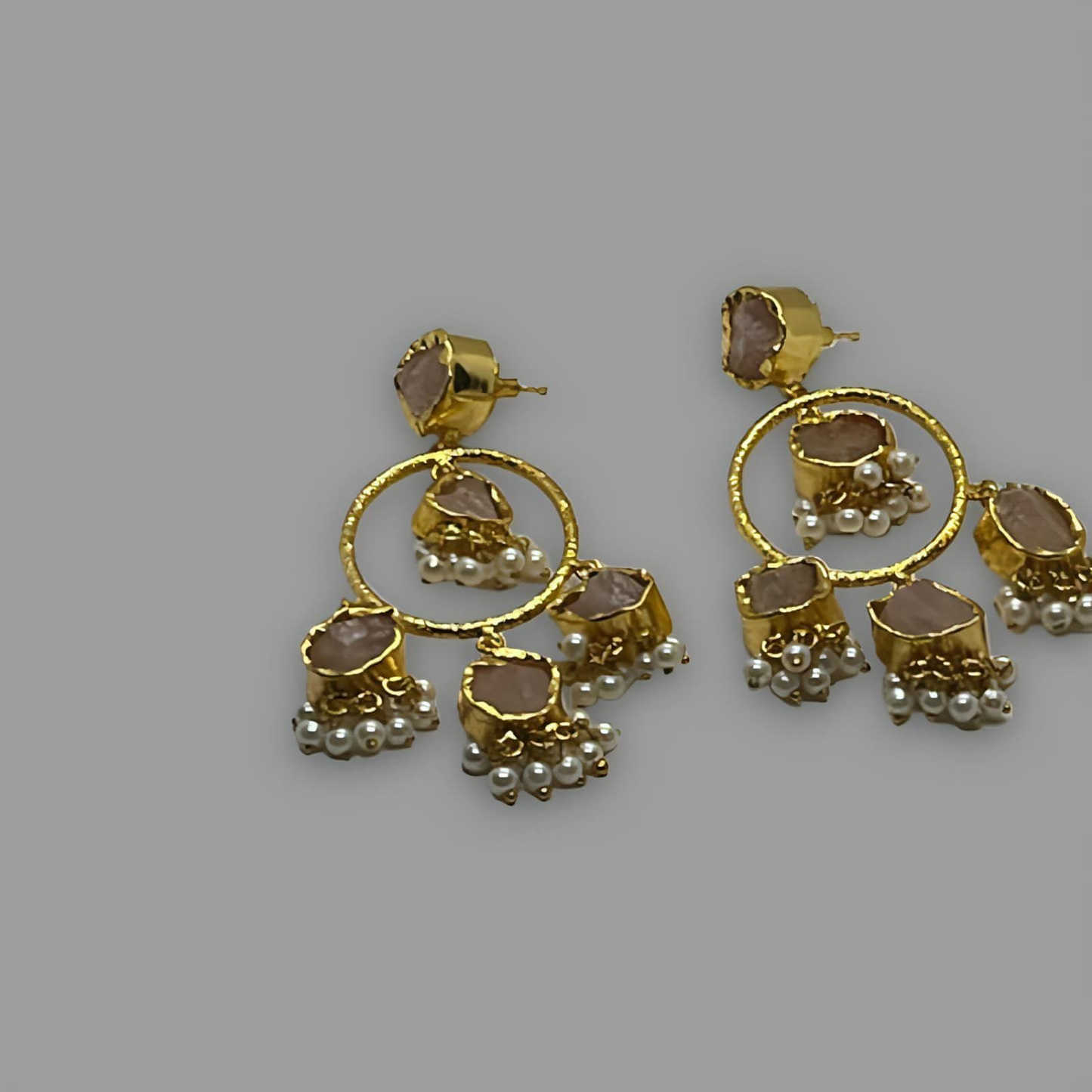 Boucles d'Oreilles Rose Perlée Plaqué Or 18K