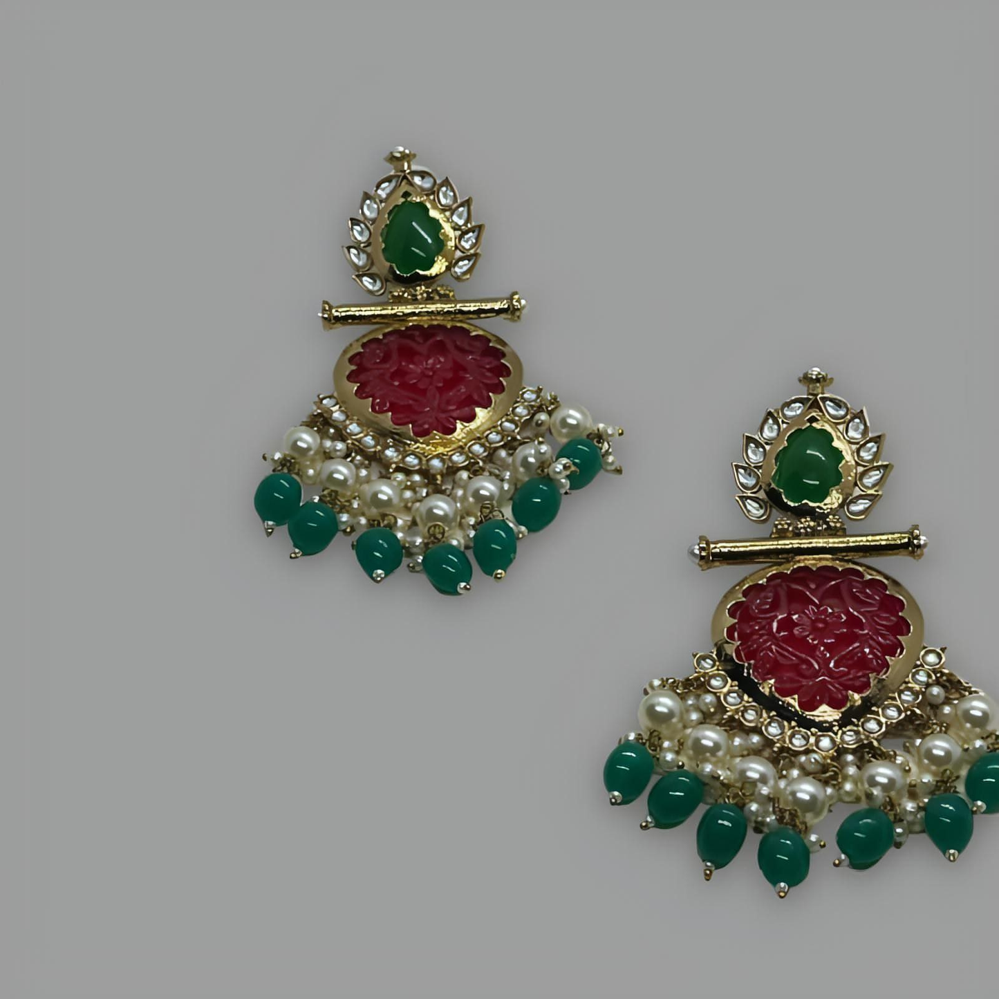 Boucles D'oreilles Treillis Rouge Plaqué Or 18K