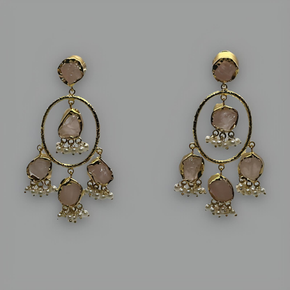 Boucles d'Oreilles Rose Perlée Plaqué Or 18K