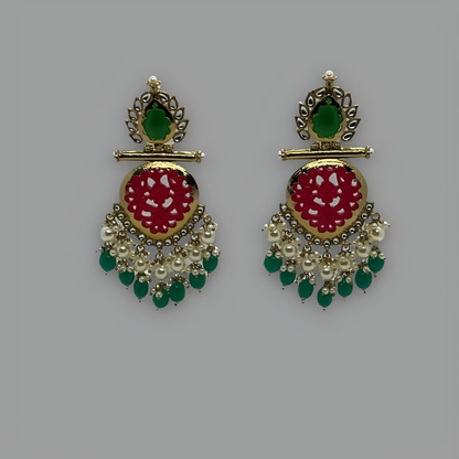 Boucles D'oreilles Treillis Rouge Plaqué Or 18K