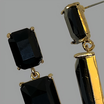 Boucles d'Oreilles en Verre Noir Or