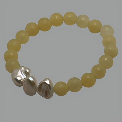 Calcite and Pearl Stretch Bead Bracelet