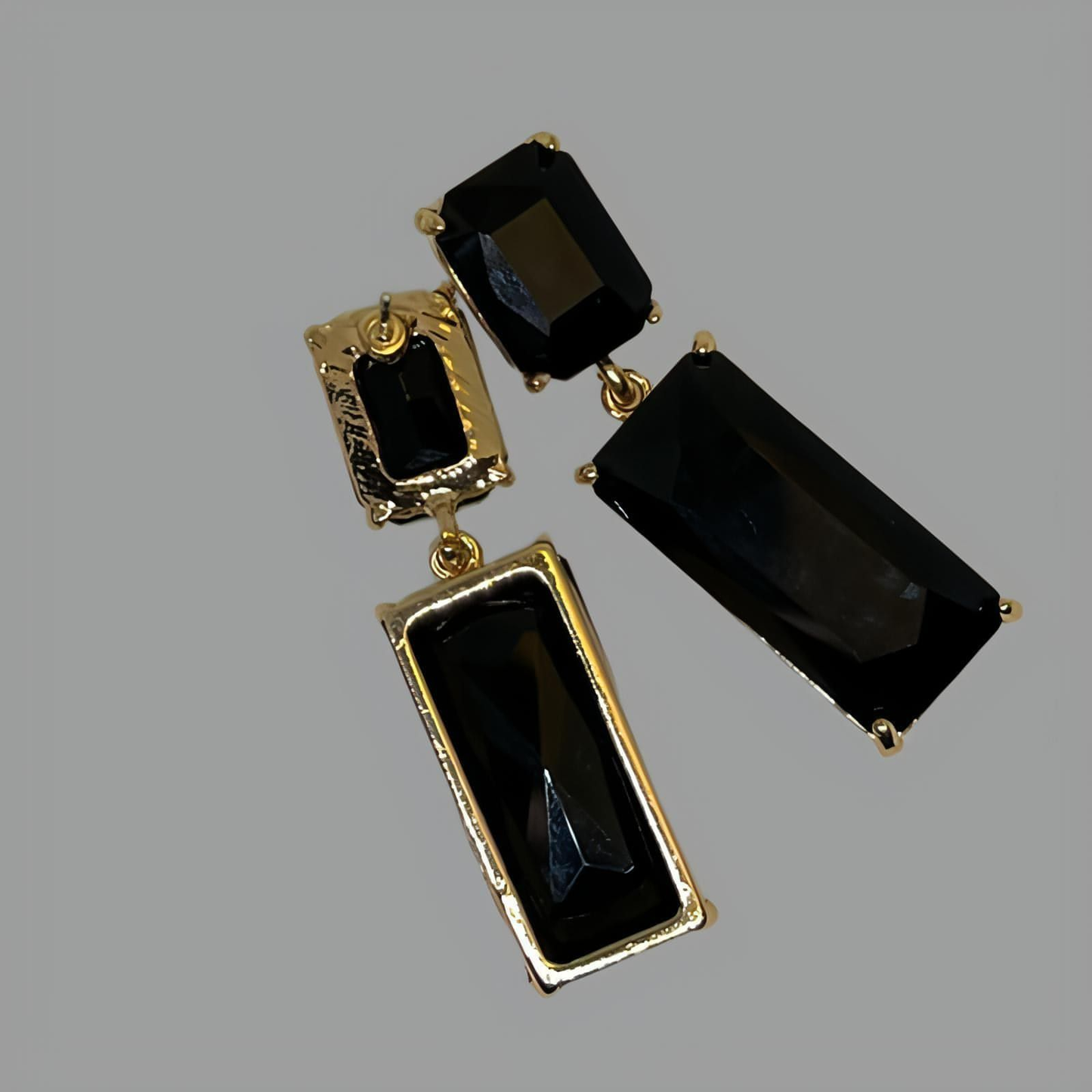 Boucles d'Oreilles en Verre Noir Or