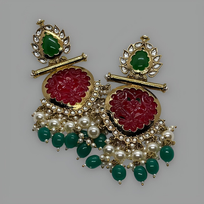 Boucles D'oreilles Treillis Rouge Plaqué Or 18K