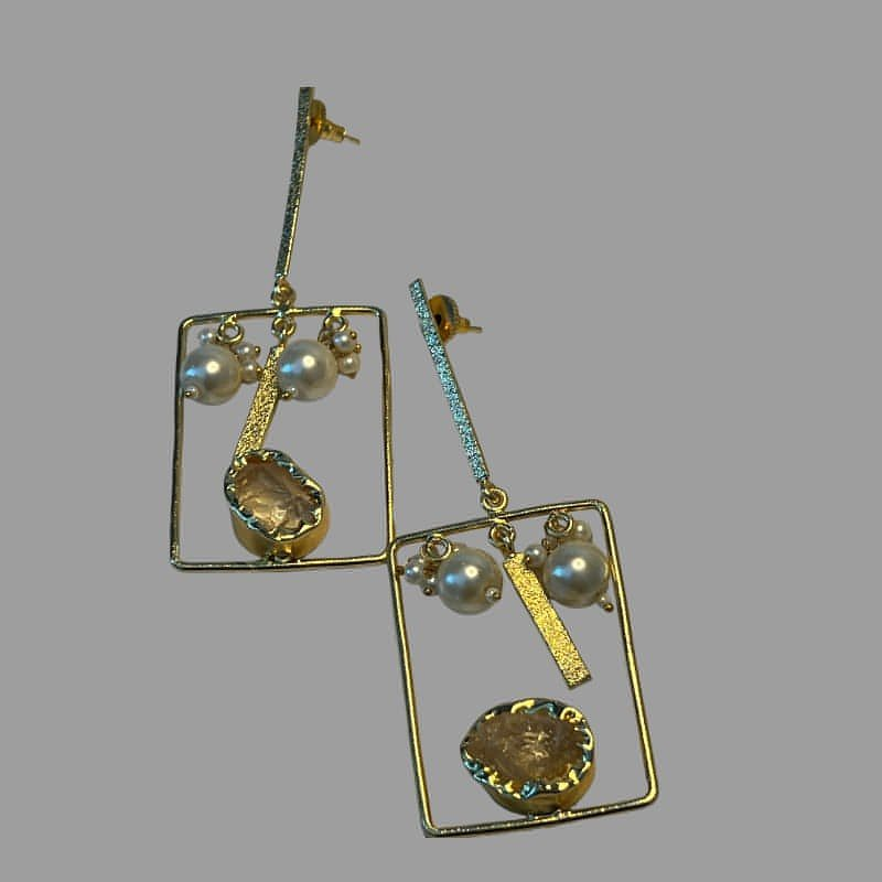 Boucles D'oreilles Pendantes Art Déco Plaquées Or 18K