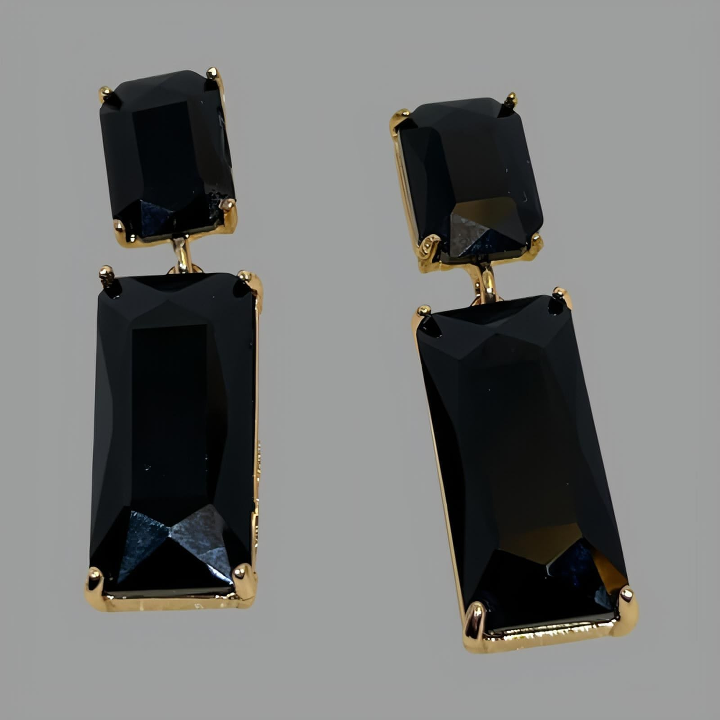 Boucles d'Oreilles en Verre Noir Or