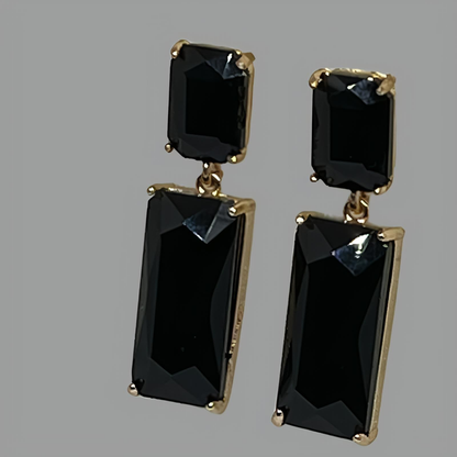 Boucles d'Oreilles en Verre Noir Or