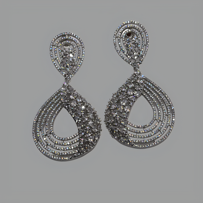 Rhodium Plated Tear Drop Cubic Zirconia Earrings