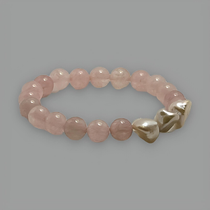 Rose Quartz and Pearl Stretch Bead Bracelet