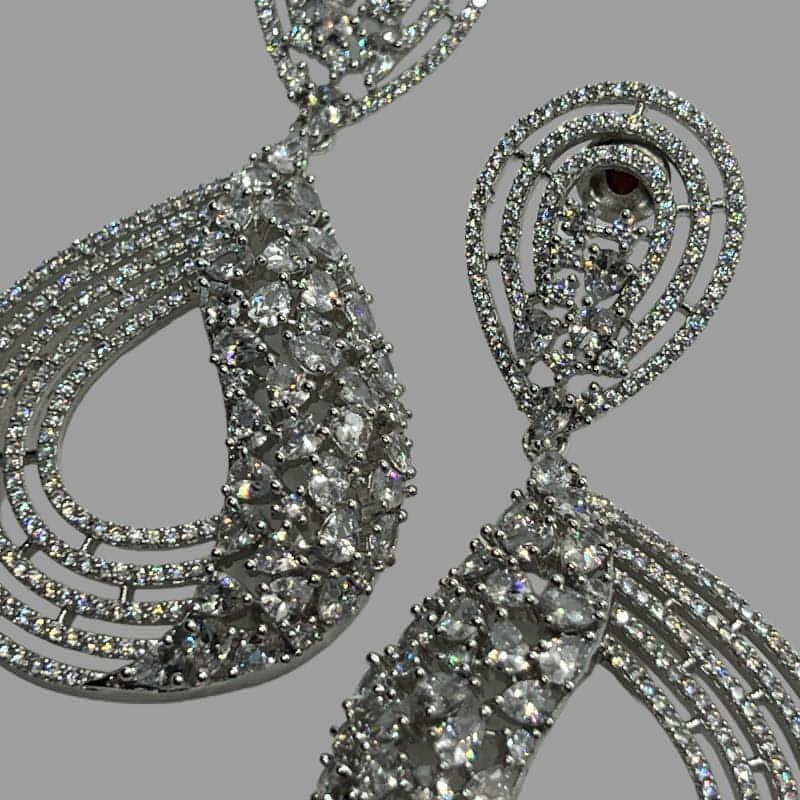 Rhodium Plated Tear Drop Cubic Zirconia Earrings