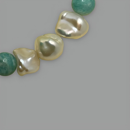 Amazonite and Pearl Stretch Bead Bracelet